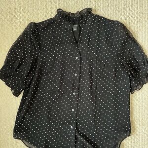 Ann Taylor Black Puff Sleeve Printed Blouse, Size Medium